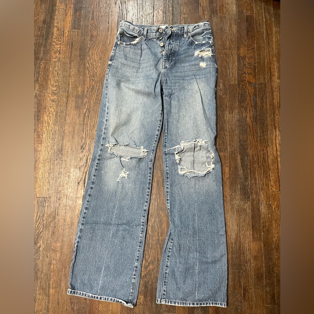 KanCan Distressed Wide Leg Jeans in Blue